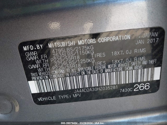 Mitsubishi Outlander Es 2017 JA4AD2A30HZ035281 Image 9