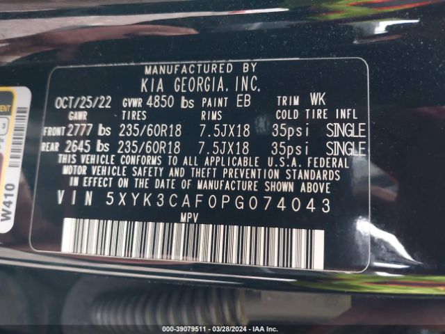 5XYK3CAF0PG074043 KIA Sportage Ex