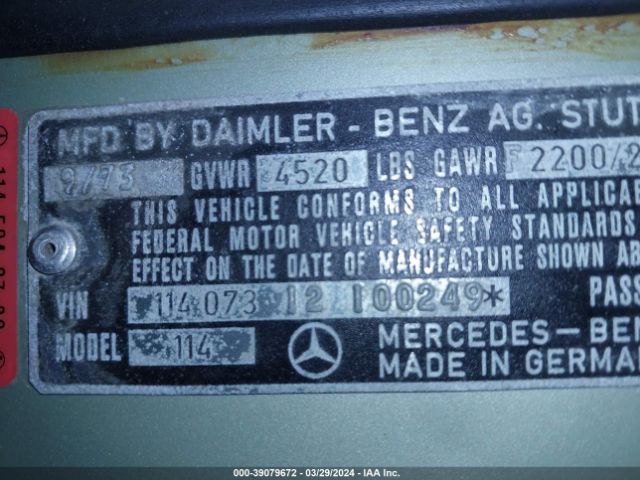 1974 MERCEDES BENZ C280 11407312100249    Photo 8