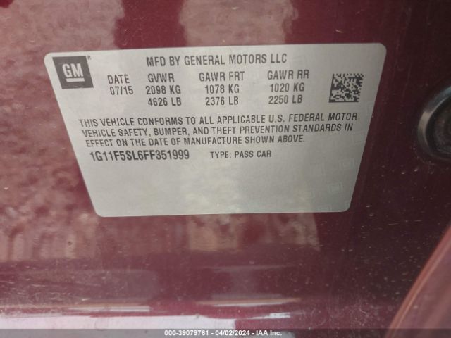 1G11F5SL6FF351999 Chevrolet Malibu 1lz