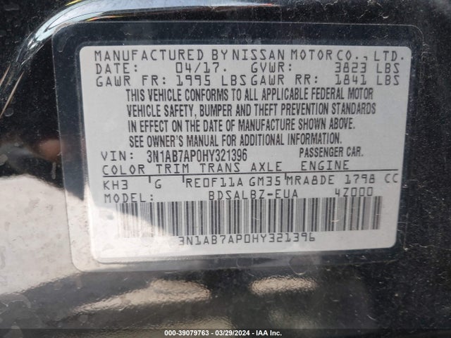 Nissan SENTRA S 2017 3N1AB7AP0HY321396 Image 9