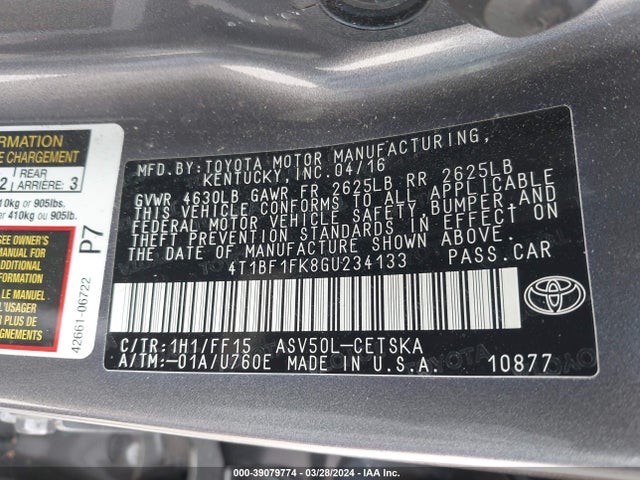 Toyota CAMRY SE 2016 4T1BF1FK8GU234133 Image 9