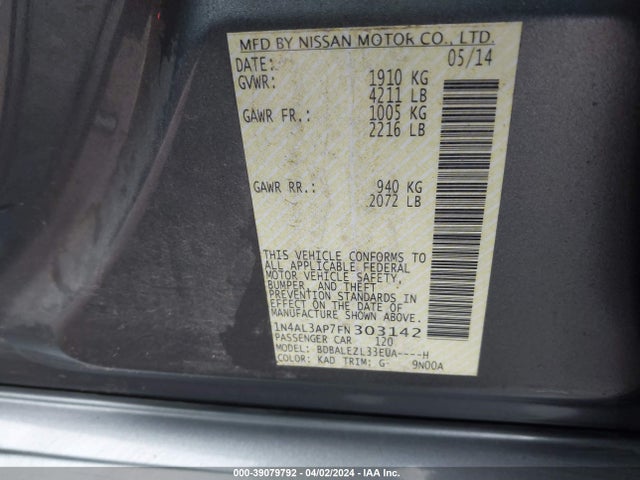 Nissan Altima 2.5 S 2015 1N4AL3AP7FN303142 Image 9