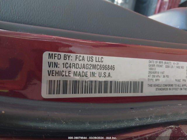 Dodge Durango Sxt Plus Awd 2021 1C4RDJAG2MC696846 Image 9