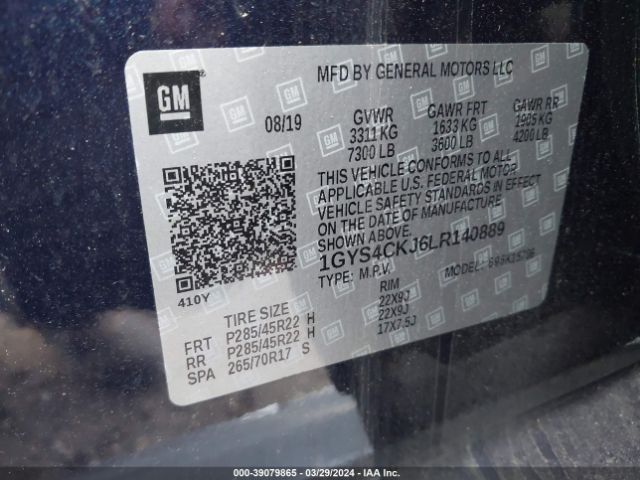 1GYS4CKJ6LR140889 Cadillac Escalade 4wd Premium Luxury