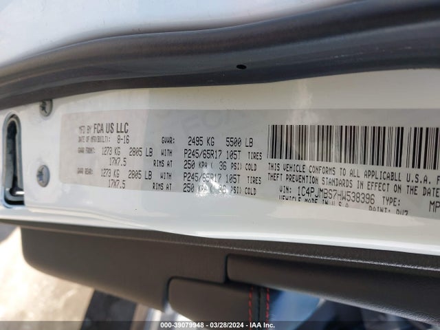 1C4PJMBS7HW538396 Jeep Cherokee Trailhawk 4x4