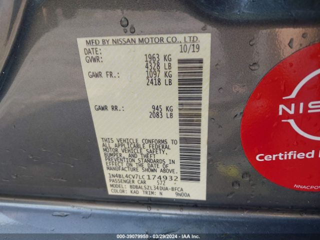 1N4BL4CV7LC174932 Nissan Altima Sr Fwd