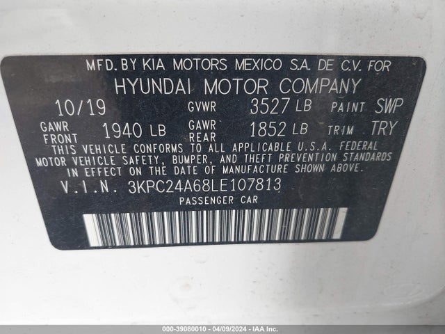 Hyundai ACCENT SE 2020 3KPC24A68LE107813 Image 9