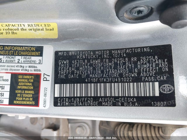 Toyota CAMRY SE 2015 4T1BF1FK3FU491022 Image 9