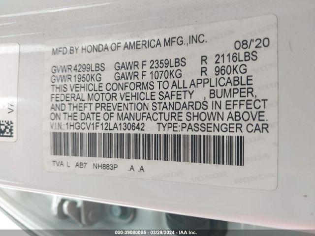 1HGCV1F12LA130642 Honda ACCORD LX