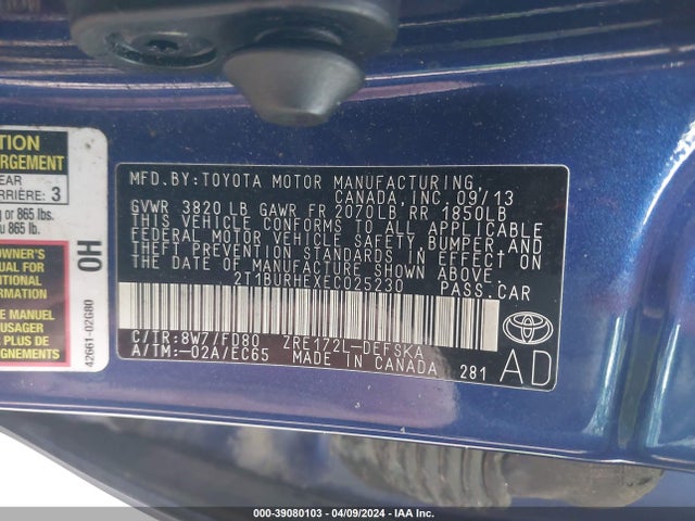 Toyota Corolla S Plus 2014 2T1BURHEXEC025230 Image 9