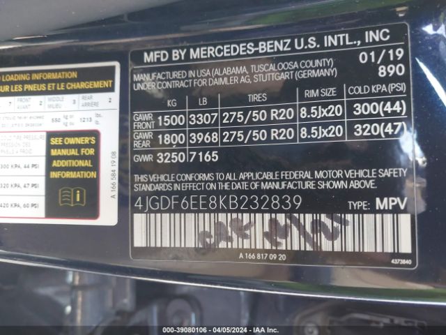 4JGDF6EE8KB232839 Mercedes-Benz Gls 450 4matic