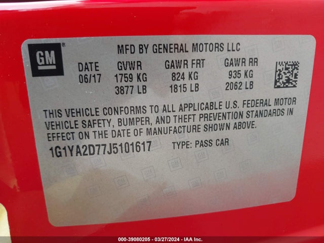 Chevrolet CORVETTE STINGRAY 2018 1G1YA2D77J5101617 Image 9