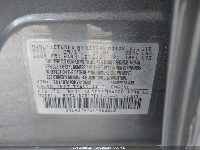 Nissan SENTRA SV 2019 3N1AB7AP3KY413562 Image 9