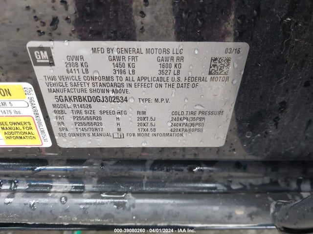 5GAKRBKD0GJ302534 Buick Enclave Leather