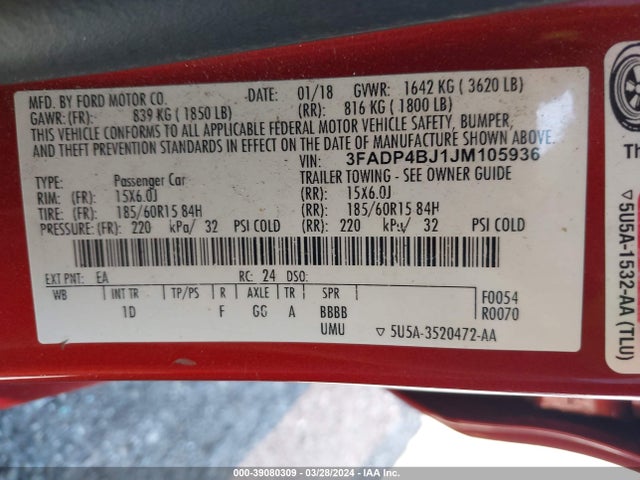 Ford FIESTA SE 2018 3FADP4BJ1JM105936 Image 9