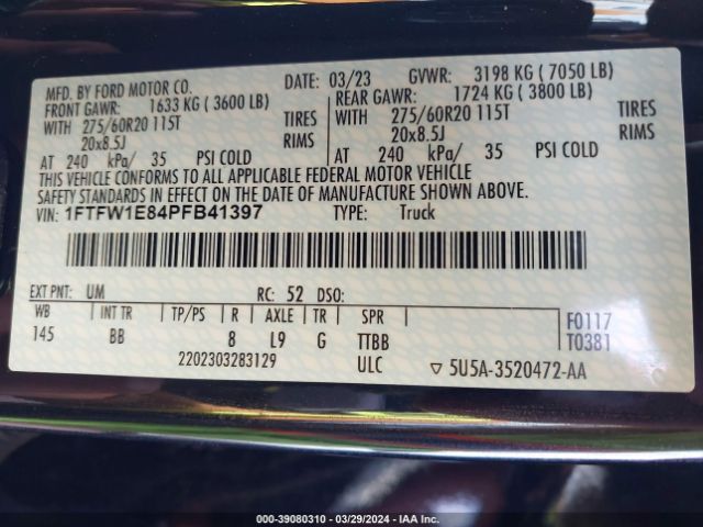 1FTFW1E84PFB41397 Ford F-150 Platinum