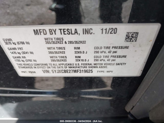 5YJXCBE27MF319625 Tesla Model X Long Range Dual Motor All-wheel Drive/long Range Plus Dual Motor All-wheel Drive