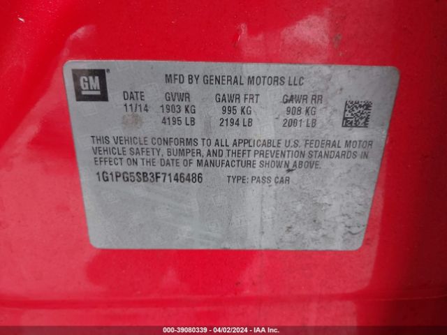 1G1PG5SB3F7146486 Chevrolet CRUZE LTZ