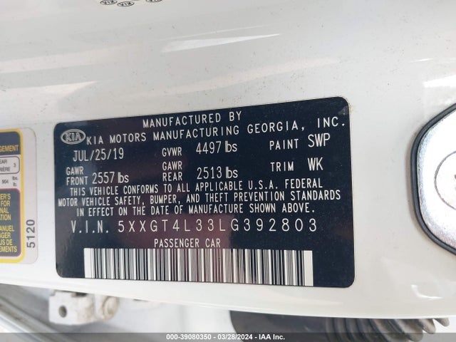KIA Optima Lx 2020 5XXGT4L33LG392803 Image 9