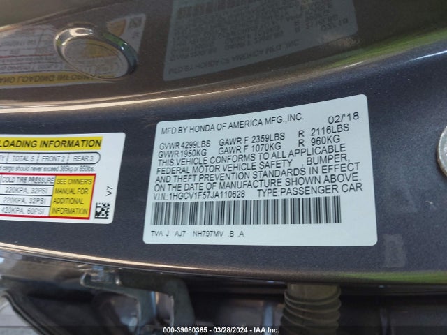 Honda Accord Ex-l 2018 1HGCV1F57JA110628 Image 9