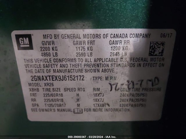 Chevrolet EQUINOX LT 2018 2GNAXTEX9J6152172 Image 9