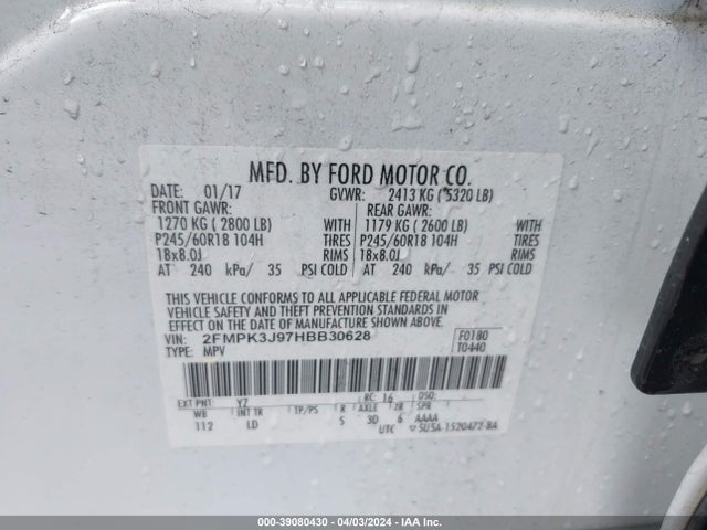 Ford EDGE SEL 2017 2FMPK3J97HBB30628 Image 9