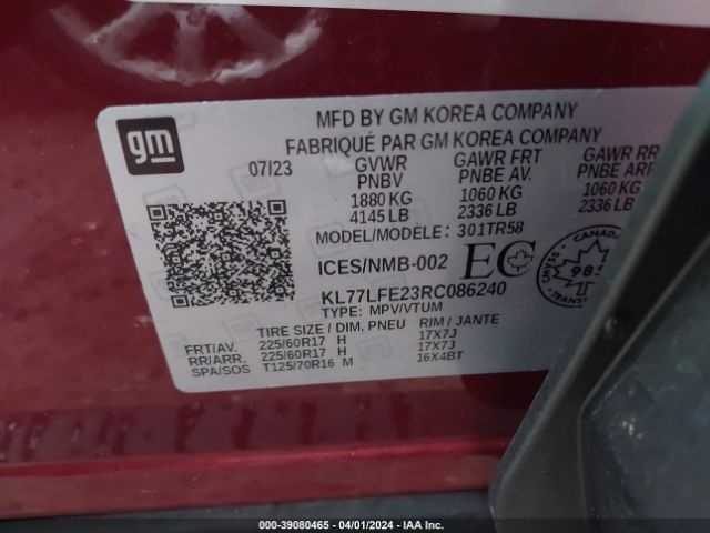 KL77LFE23RC086240 Chevrolet Trax Fwd Sp