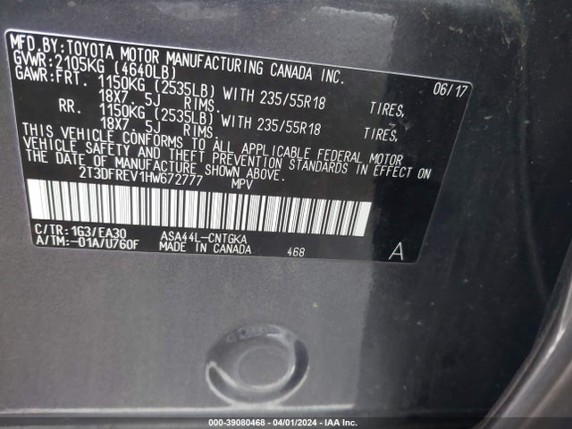 Toyota Rav4 Limited 2017 2T3DFREV1HW672777 Image 9