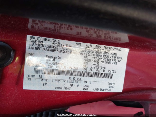 Ford FOCUS SE 2014 1FADP3F23EL436182 Image 9