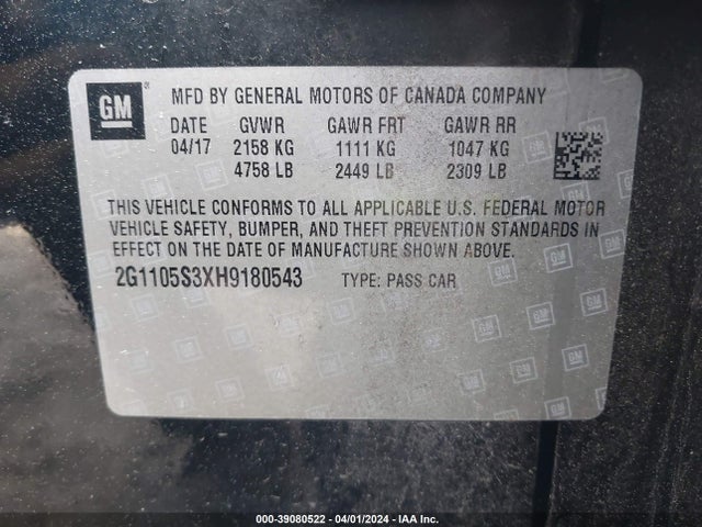 Chevrolet IMPALA 1LT 2017 2G1105S3XH9180543 Image 9