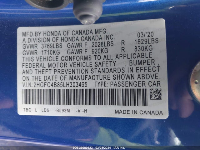 Honda Civic Sport 2020 2HGFC4B85LH303465 Image 9