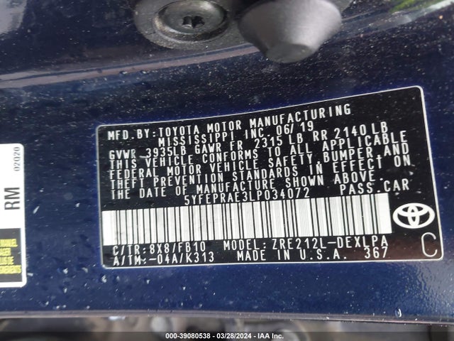 Toyota COROLLA LE 2020 5YFEPRAE3LP034072 Image 9