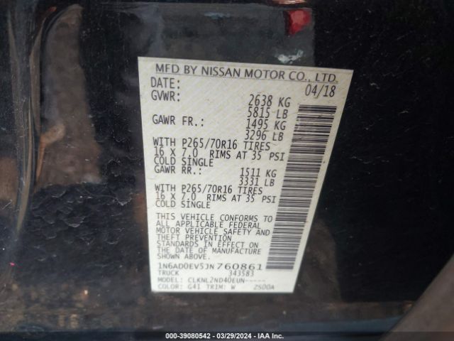 1N6AD0EV5JN760861 Nissan Frontier Sv