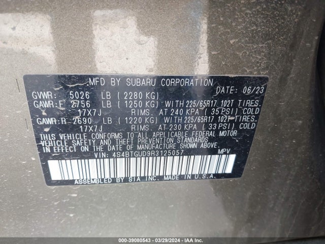 4S4BTGUD9R3125057 Subaru Outback Wilderness