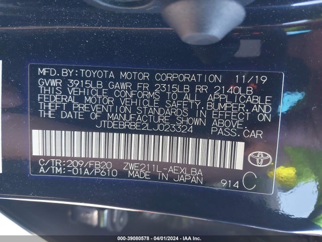 Toyota Corolla Hybrid Le 2020 JTDEBRBE2LJ023324 Image 9