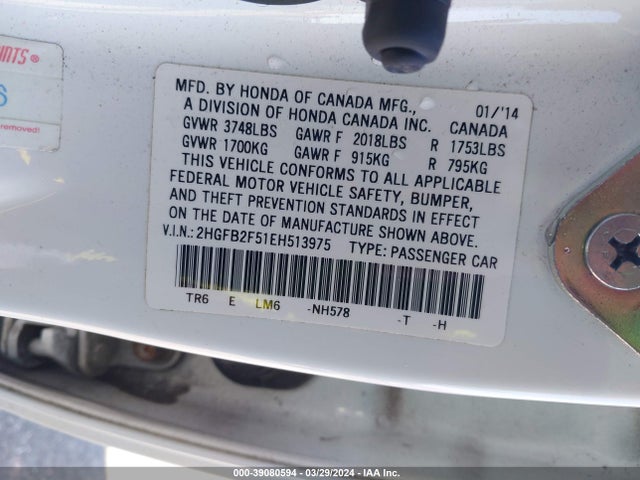 Honda Civic Lx 2014 2HGFB2F51EH513975 Image 9