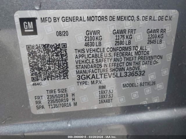 3GKALTEV5LL336532 GMC Terrain Awd Sle
