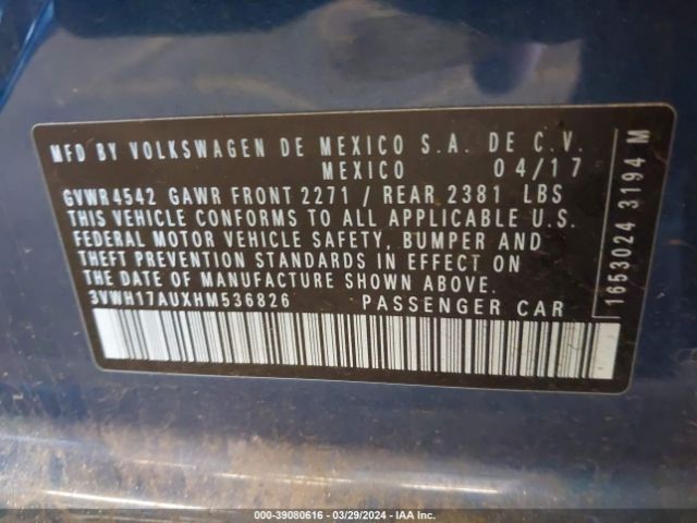 3VWH17AUXHM536826 Volkswagen Golf Alltrack Tsi S/tsi Se/tsi Sel
