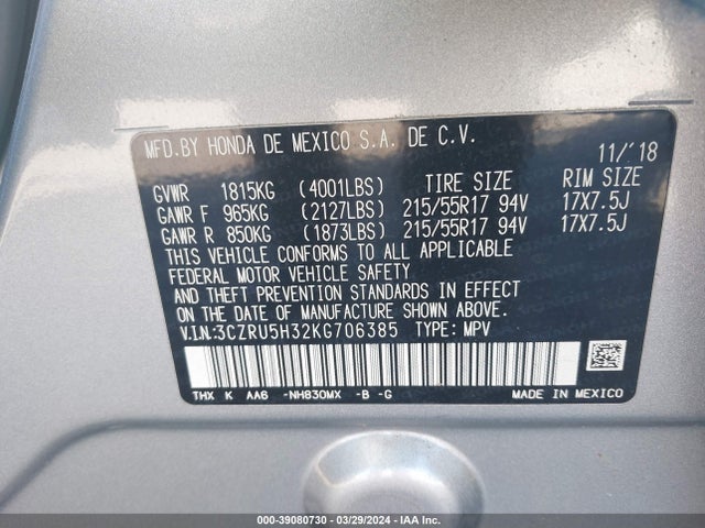 Honda HR-V LX 2019 3CZRU5H32KG706385 Image 9