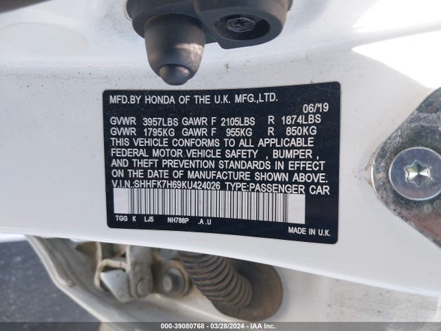 Honda CIVIC EX 2019 SHHFK7H69KU424026 Image 9