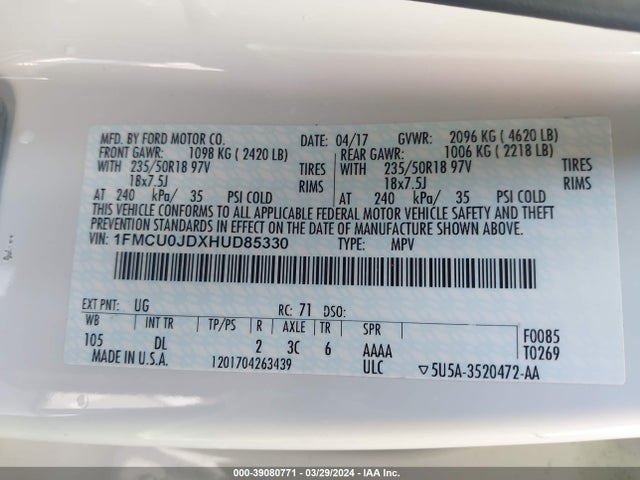 Ford Escape Titanium 2017 1FMCU0JDXHUD85330 Image 9