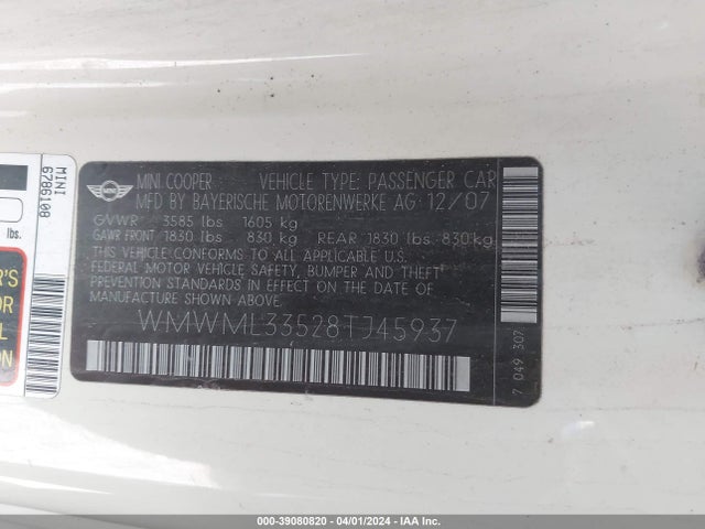 2008 MINI COOPER CLUBMAN WMWML33528TJ45937 Photo 8