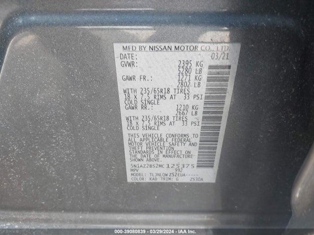 Nissan Murano Sv Intelligent Awd 2021 5N1AZ2BS2MC125375 Image 9