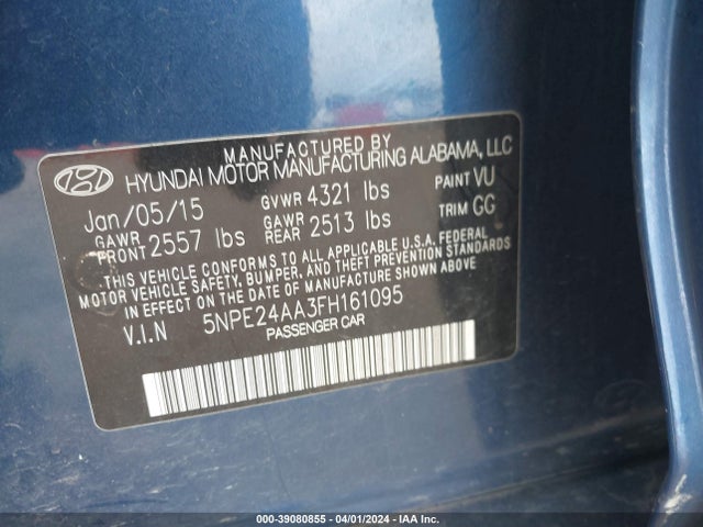 Hyundai SONATA ECO 2015 5NPE24AA3FH161095 Image 9