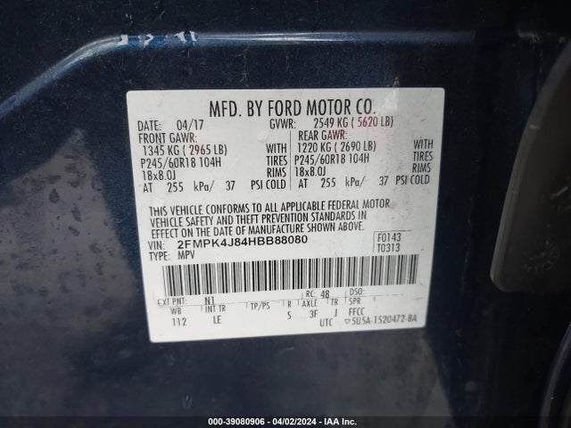 Ford EDGE SEL 2017 2FMPK4J84HBB88080 Image 9