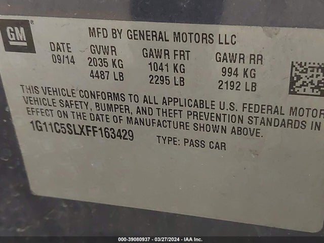 Chevrolet MALIBU 1LT 2015 1G11C5SLXFF163429 Image 9