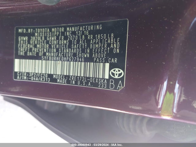 Toyota Corolla Se Special Edition 2017 5YFBURHE0HP627946 Image 9