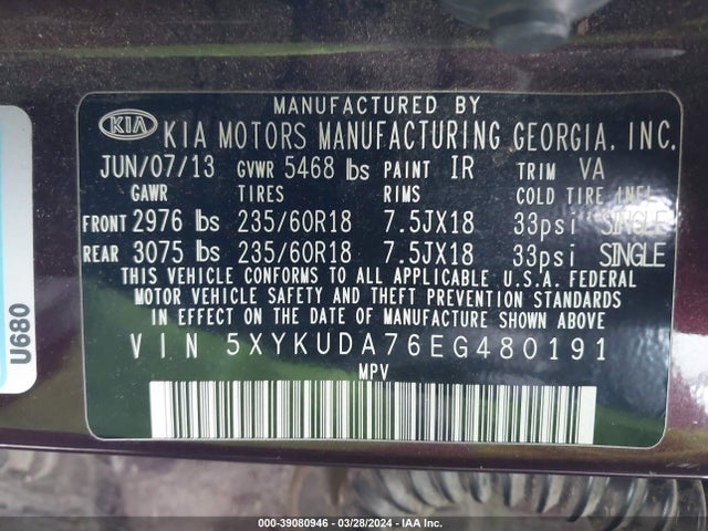 KIA Sorento Ex V6 2014 5XYKUDA76EG480191 Image 9