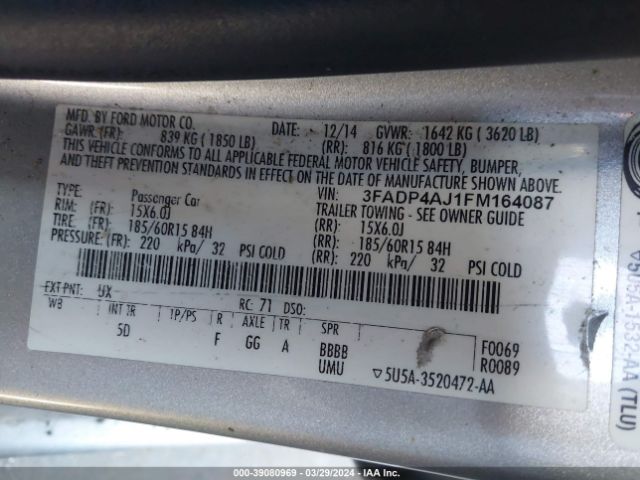 3FADP4AJ1FM164087 Ford FIESTA S